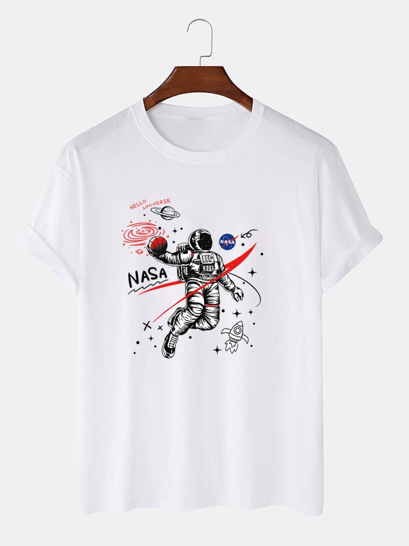 100% Katoenen Designer Astronautenprint Losse T-shirts Met Korte Mouwen