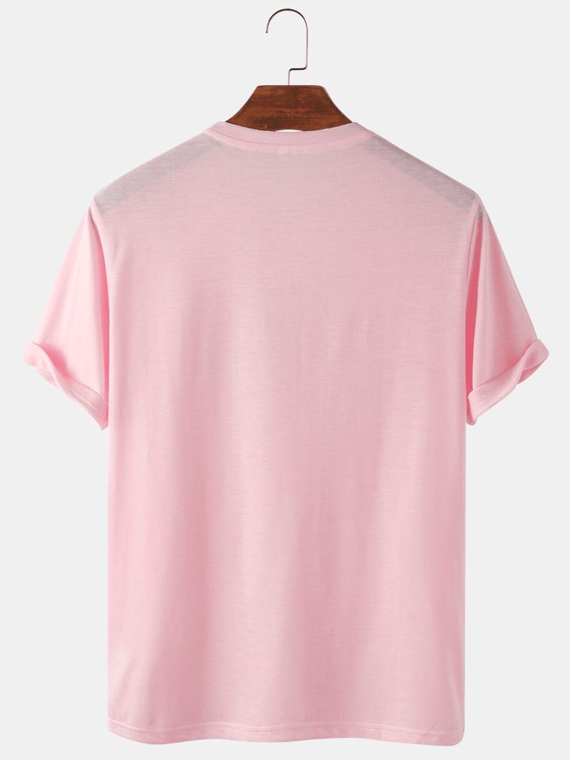 100% Katoenen Letterprint Ananaspatroon Roze Casual T-shirts Met Korte Mouwen