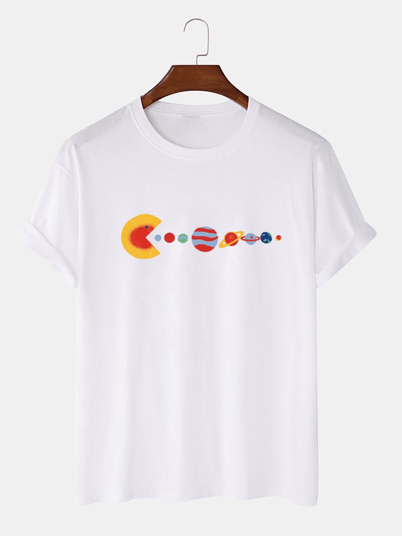 100% Katoenen T-shirts Met Grappige Planeetprint Ronde Hals En Korte Mouwen