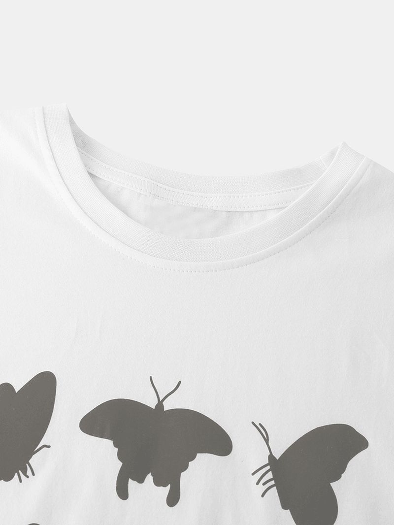 Casual T-shirts Met Korte Mouwen Met Reflecterende Vlinderprint Van 100% Katoen