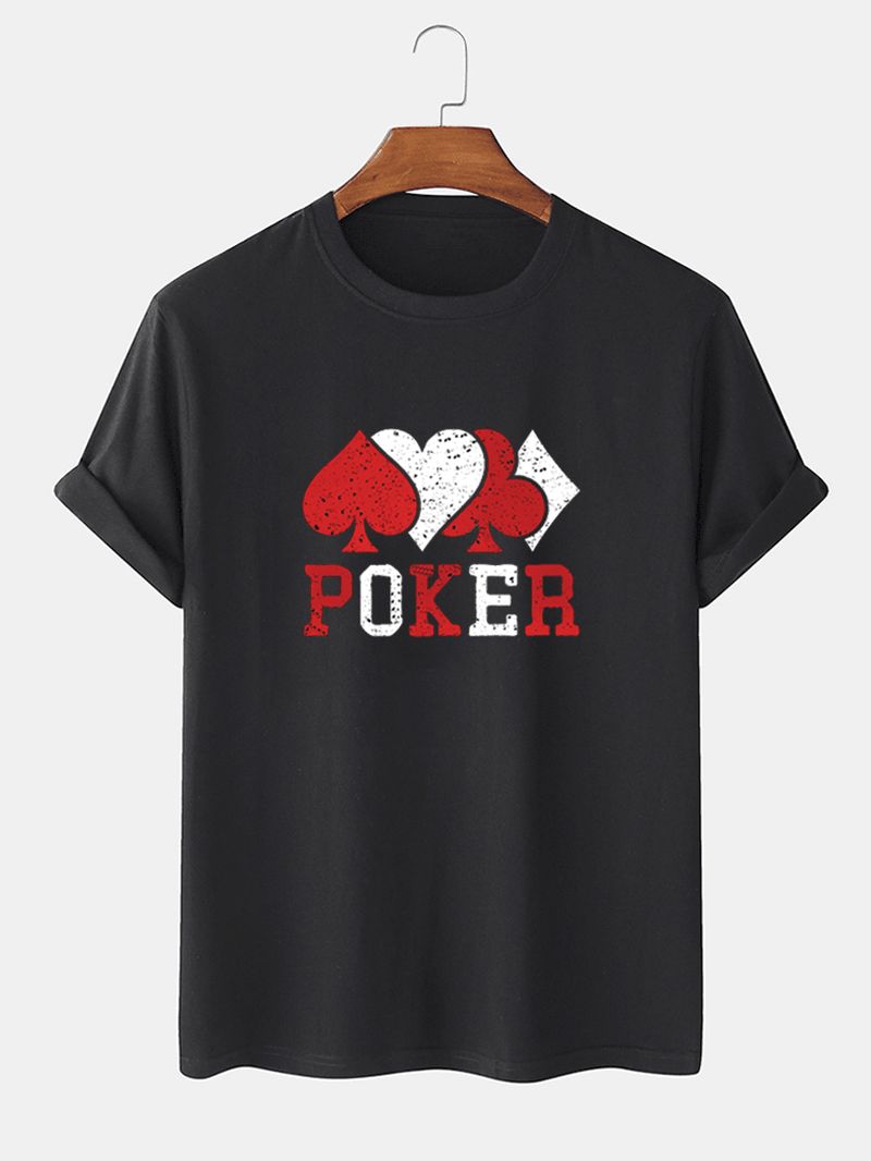 Casual T-shirts Met Korte Mouwen Van 100% Katoen Met Contrasterende Pokerprint Voor Heren