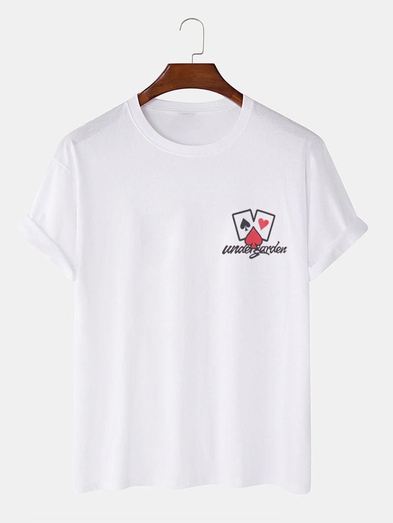Casual T-shirts Met Korte Mouwen Van 100% Katoen Met Pokerborstprint Voor Heren