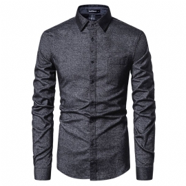 Effen Kleur Slim Shirt Met Lange Mouwen Katoen