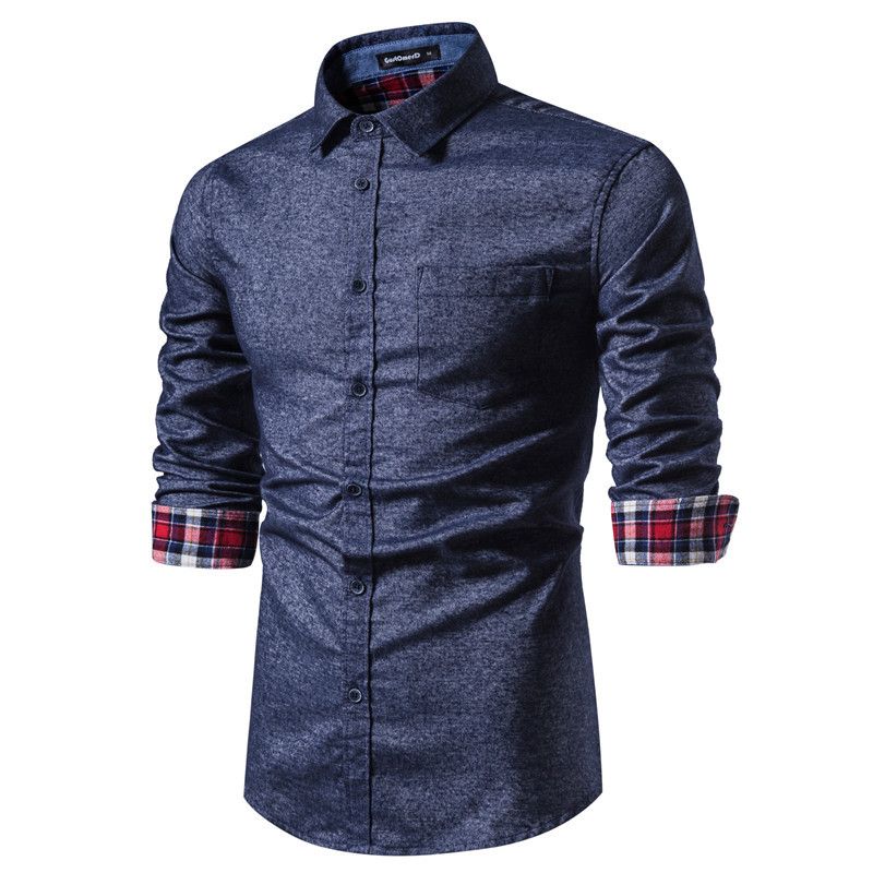 Effen Kleur Slim Shirt Met Lange Mouwen Katoen