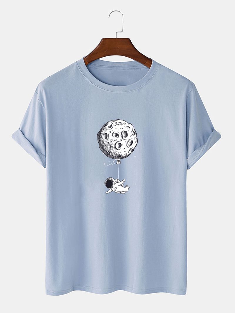 Grappige Astronautenprint 100% Katoenen Losse T-shirts Met Korte Mouwen