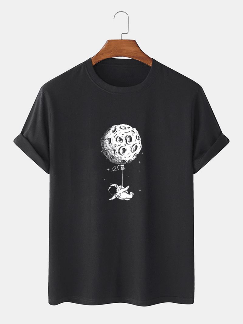 Grappige Astronautenprint 100% Katoenen Losse T-shirts Met Korte Mouwen