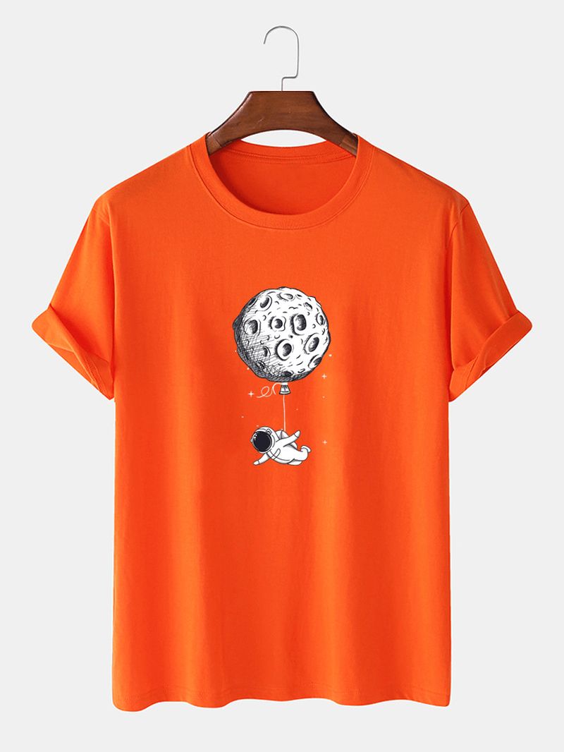 Grappige Astronautenprint 100% Katoenen Losse T-shirts Met Korte Mouwen