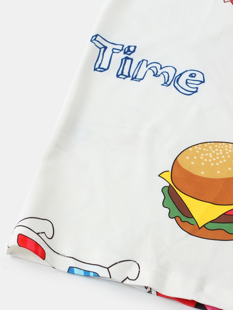 Grappige Fast Food Print Ronde Hals Katoenen T-shirts Met Korte Mouwen