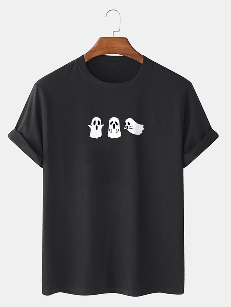 Heren 100% Katoenen Effen Cartoon Ghost Printing Grappig T-shirt