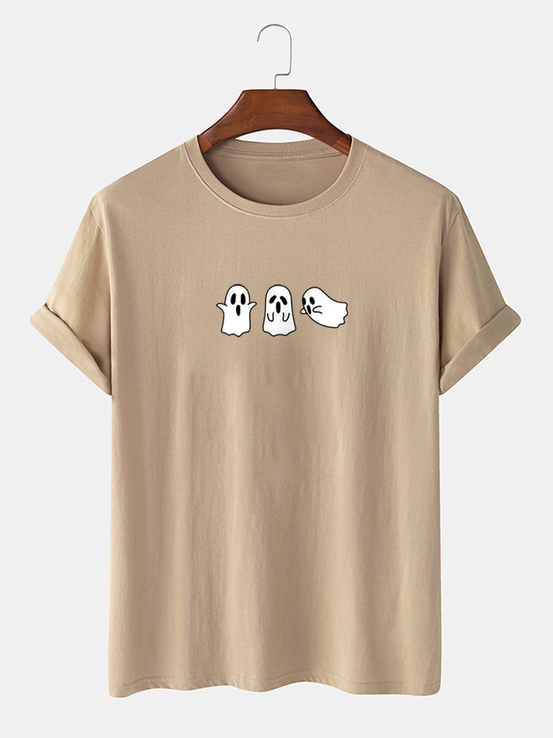 Heren 100% Katoenen Effen Cartoon Ghost Printing Grappig T-shirt