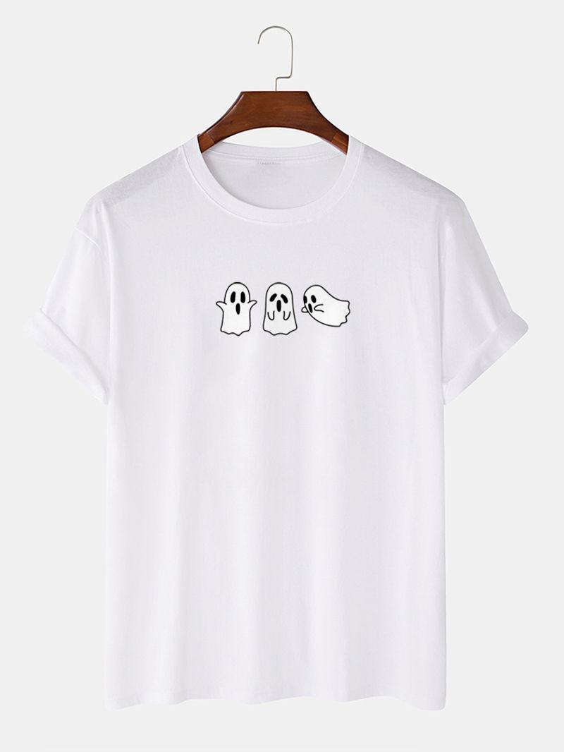 Heren 100% Katoenen Effen Cartoon Ghost Printing Grappig T-shirt