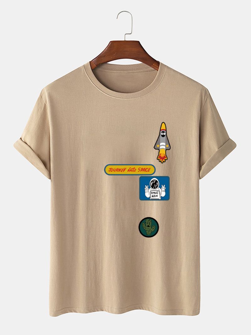 Heren Cartoon Astronaut Rocket Print O-hals 100% Katoenen T-shirt