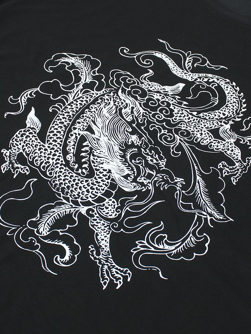 Heren Dragon Print Ademende T-shirts Met Ronde Hals En Korte Mouwen