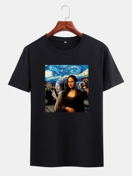 Heren Funny Kuso Mona Lisa En Van Gogh Oil Print License Designer T-shirts Met Korte Mouwen