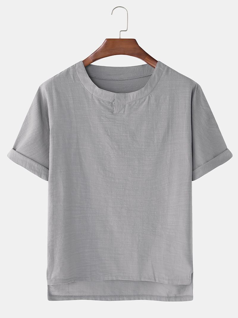 Heren Katoenen Ademende V-hals Effen Kleur Casual T-shirts