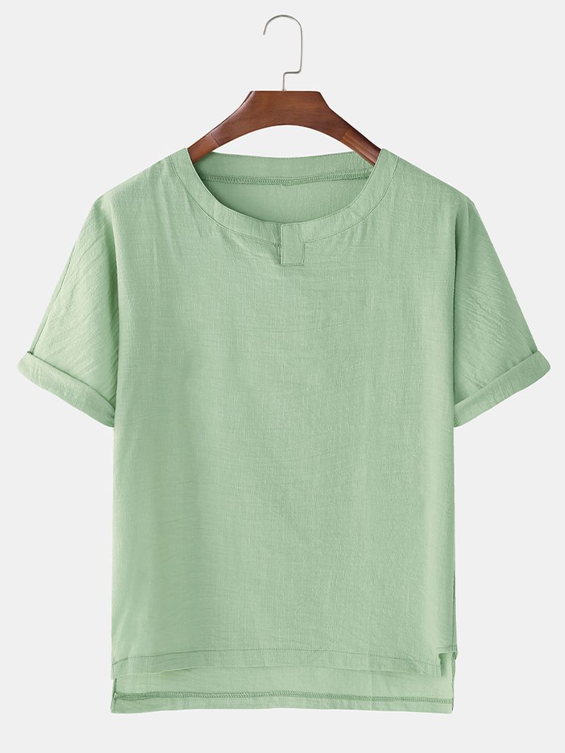 Heren Katoenen Ademende V-hals Effen Kleur Casual T-shirts