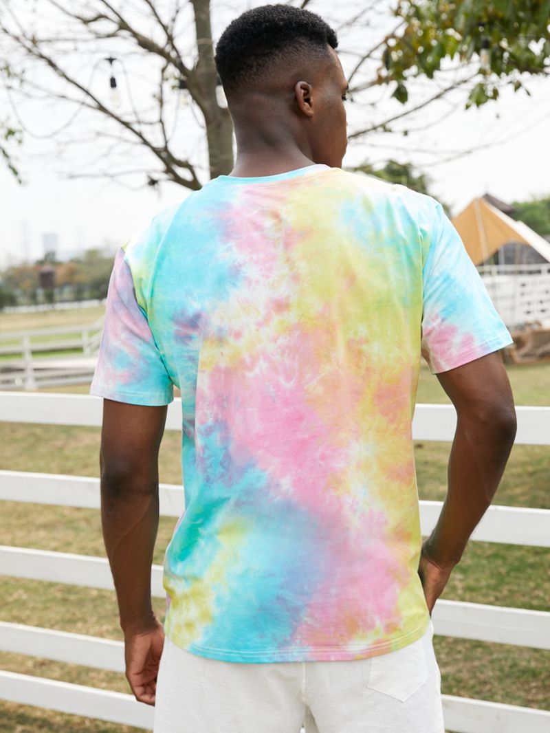 Heren Katoenen Schattige Bloemenpatroon Tie Dye T-shirts Met Korte Mouwen