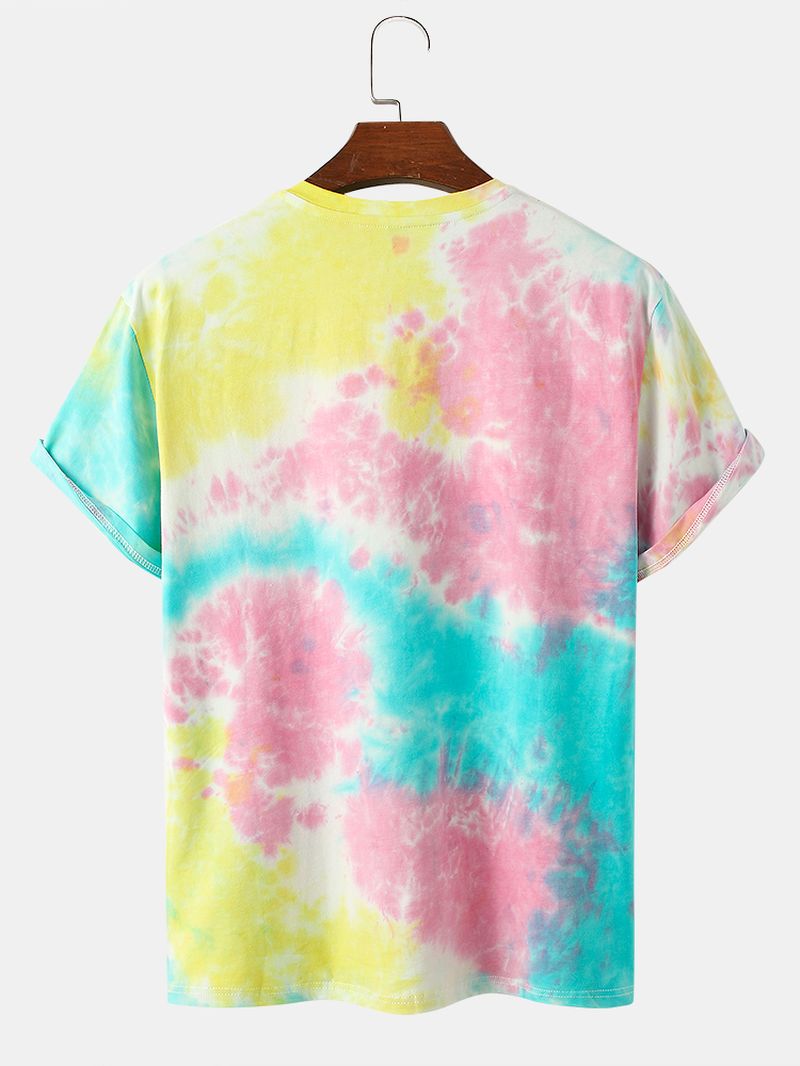 Heren Katoenen Schattige Bloemenpatroon Tie Dye T-shirts Met Korte Mouwen