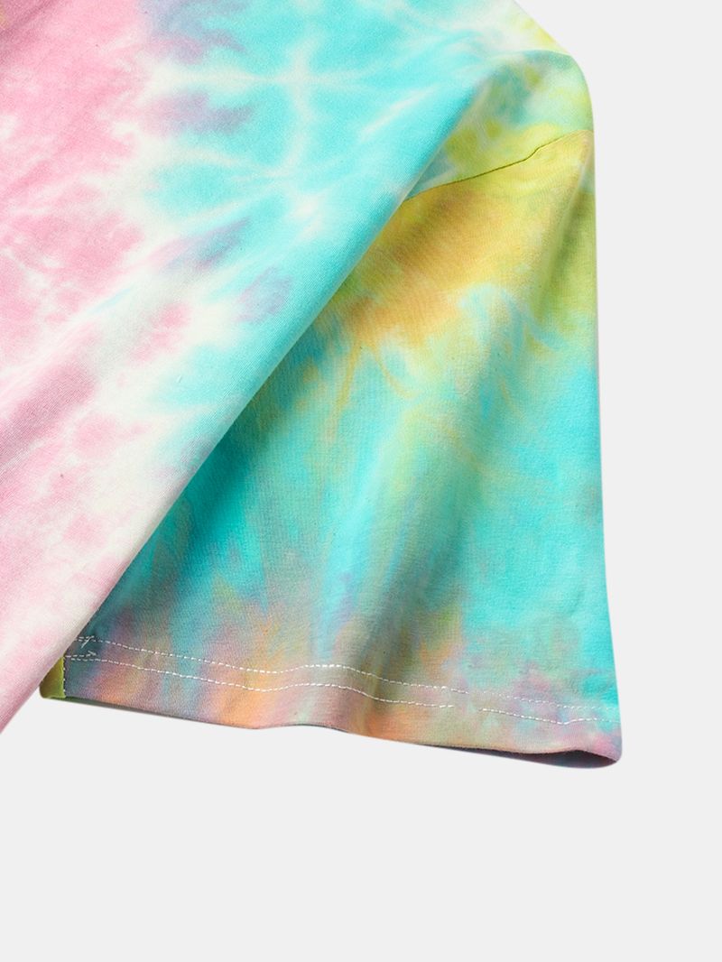 Heren Katoenen Schattige Bloemenpatroon Tie Dye T-shirts Met Korte Mouwen