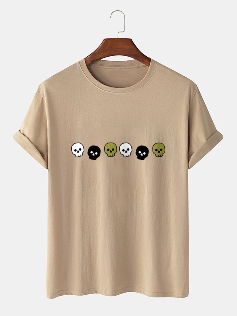 Heren Katoenen Skelet Cartoon Casual T-shirts Met Korte Mouwen