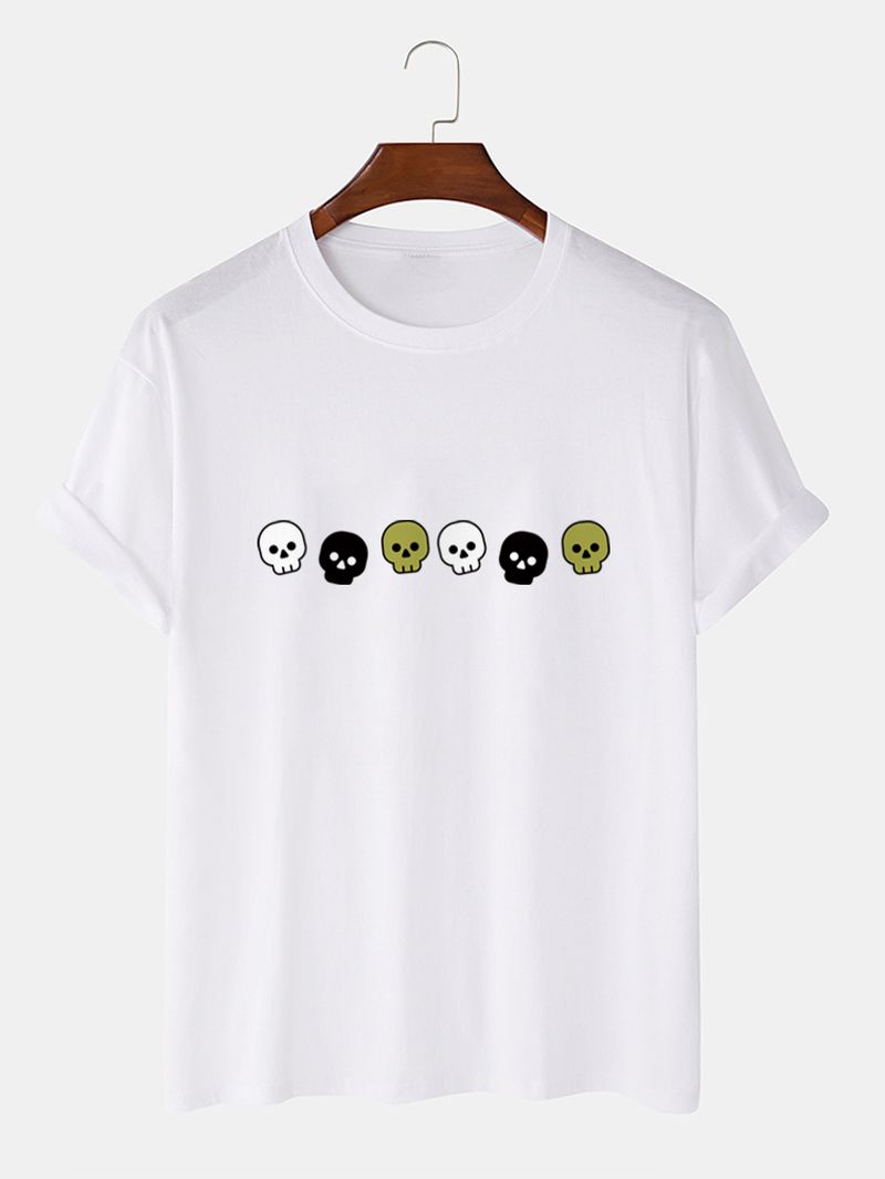 Heren Katoenen Skelet Cartoon Casual T-shirts Met Korte Mouwen