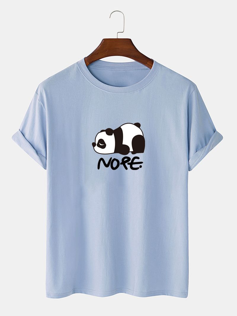 Heren Nope Panda Cartoon Print Katoenen Casual T-shirt Met Korte Mouwen