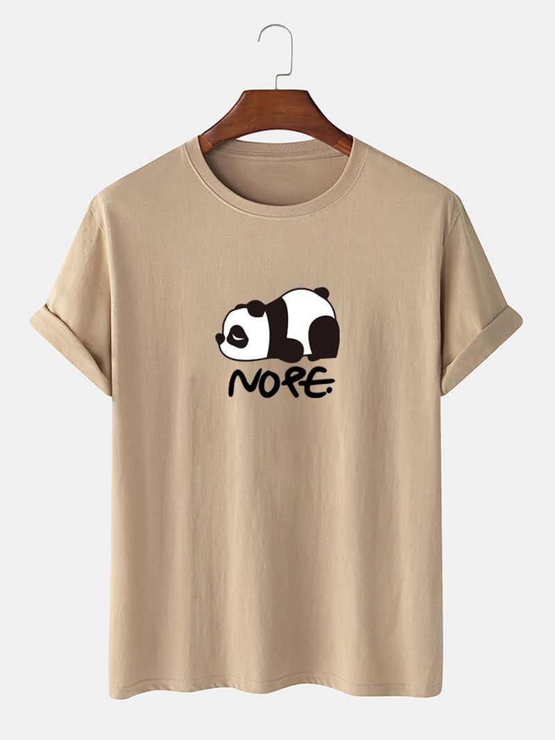 Heren Nope Panda Cartoon Print Katoenen Casual T-shirt Met Korte Mouwen