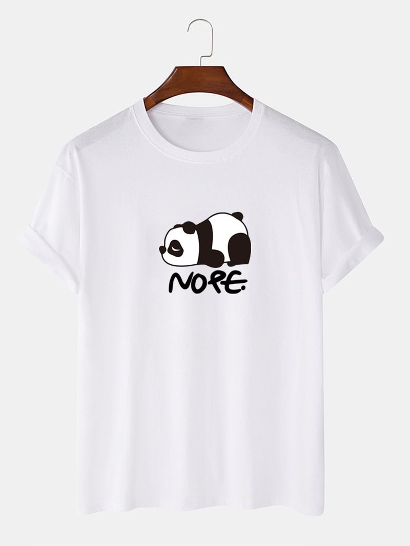 Heren Nope Panda Cartoon Print Katoenen Casual T-shirt Met Korte Mouwen