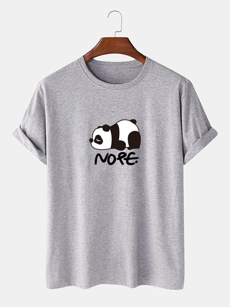 Heren Nope Panda Cartoon Print Katoenen Casual T-shirt Met Korte Mouwen