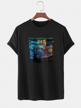 Heren Schilderij Borst Print 100% Katoen Ronde Hals Dagelijks T-shirt Met Korte Mouwen