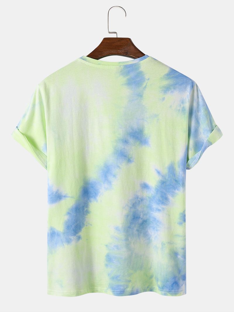 Heren Smile Letter Print Tie Dye Street T-shirts Met Ronde Hals