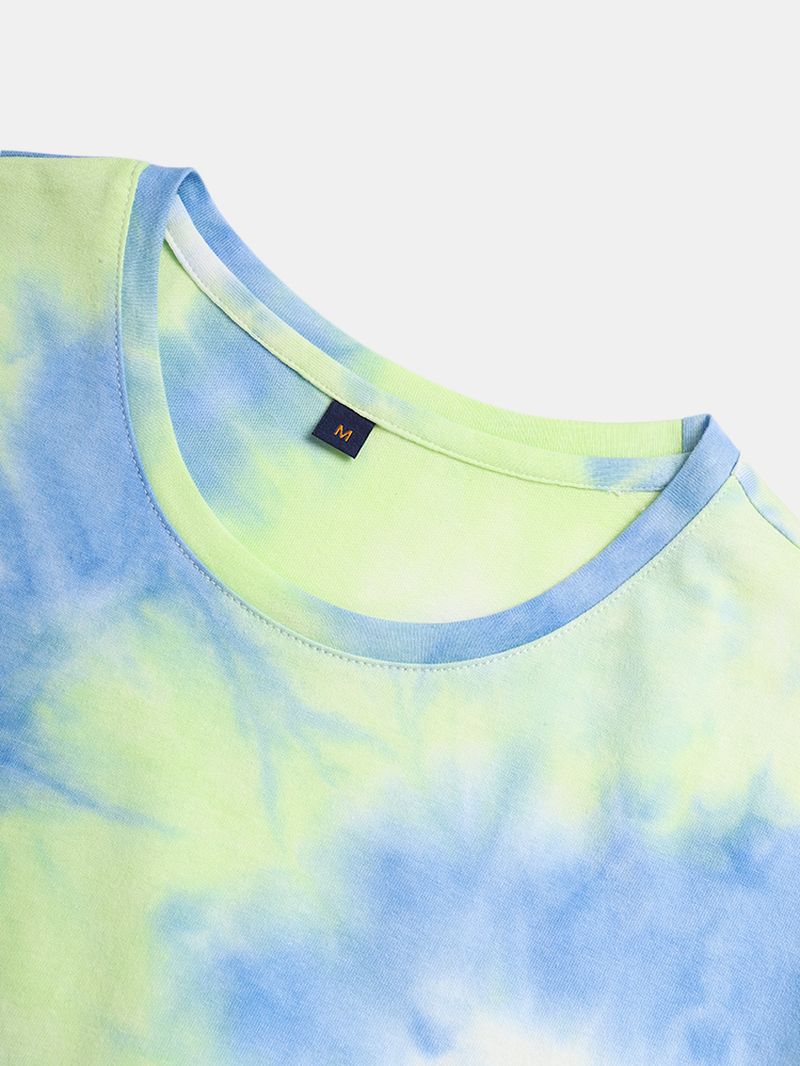 Heren Smile Letter Print Tie Dye Street T-shirts Met Ronde Hals