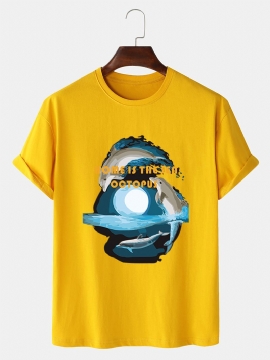 Heren T-shirt Met Grafische Print Van 100% Katoen Met O-hals En Korte Mouwen