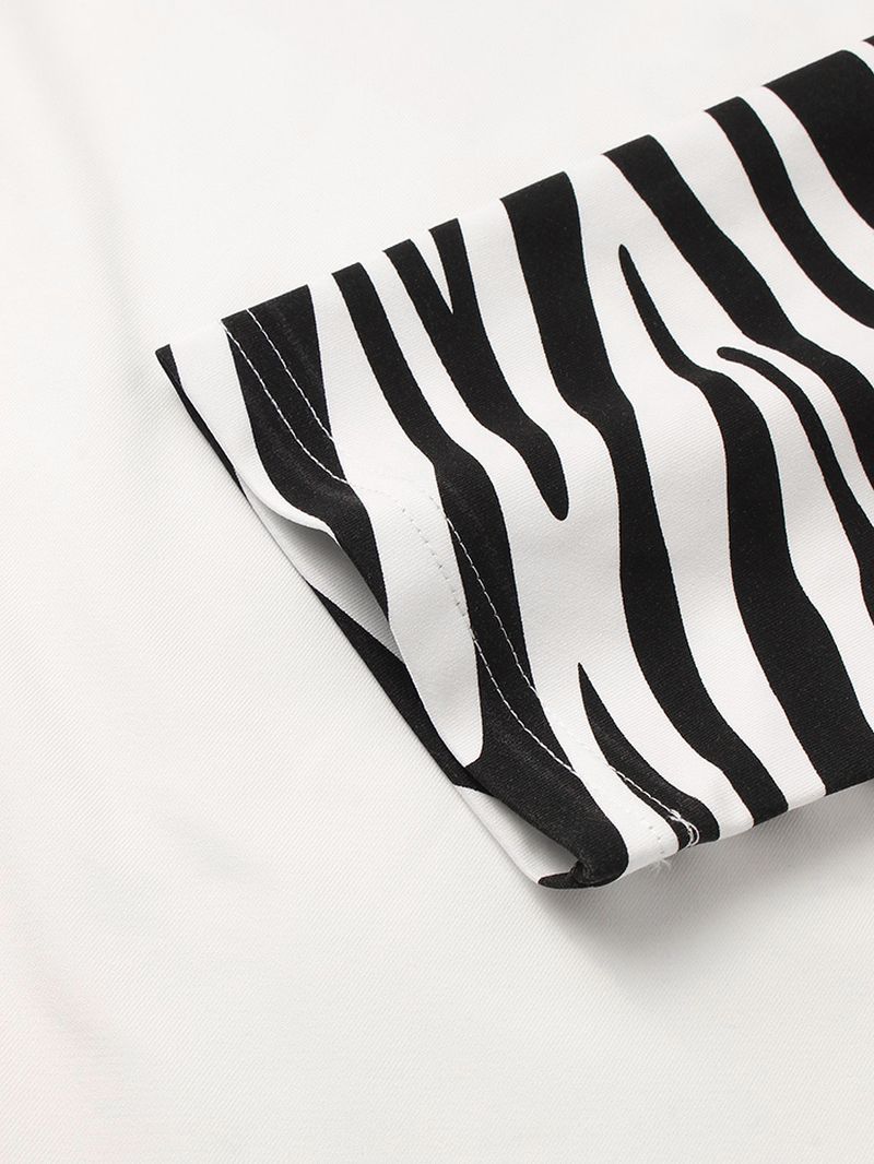 Heren T-shirt Met Grafische Print Zebra Patchwork Faux Twinset Met Lange Mouwen