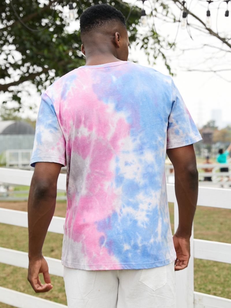 Heren T-shirt Met Kleine Bloemenprint Tie Dye Ronde Hals Met Korte Mouwen