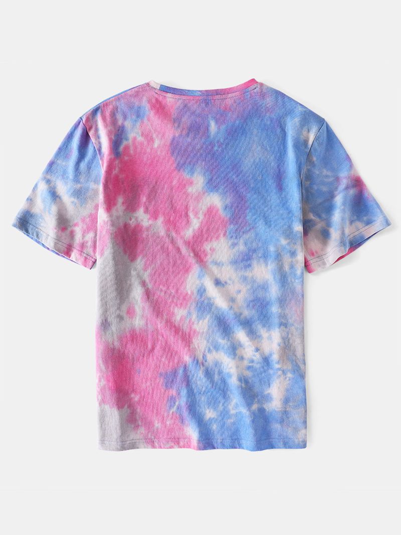 Heren T-shirt Met Kleine Bloemenprint Tie Dye Ronde Hals Met Korte Mouwen