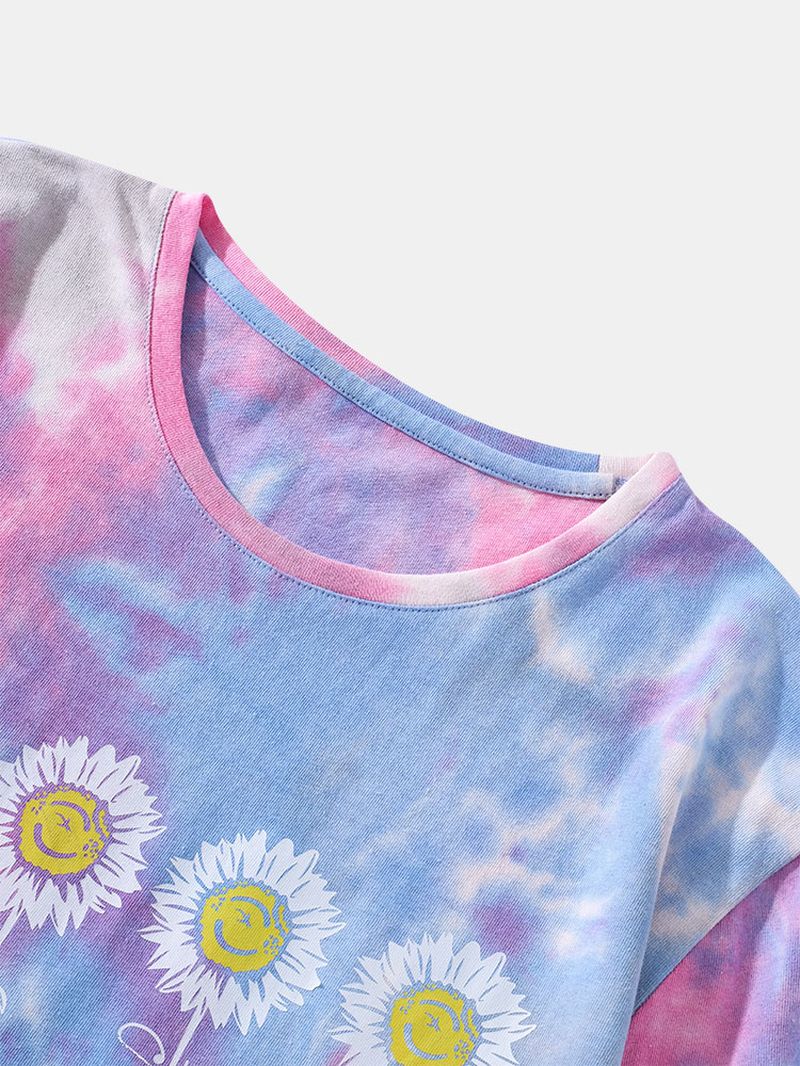 Heren T-shirt Met Kleine Bloemenprint Tie Dye Ronde Hals Met Korte Mouwen