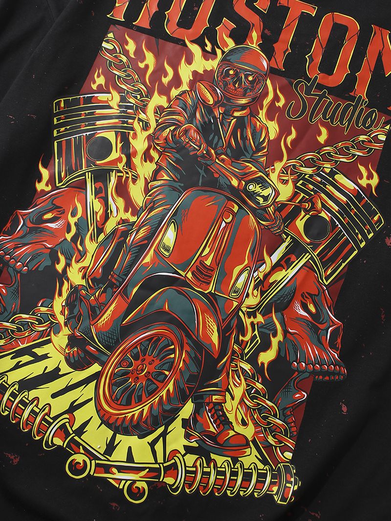 Heren T-shirt Met Ronde Hals En Korte Mouwen Van 100% Katoen Met Ghost Rider-print