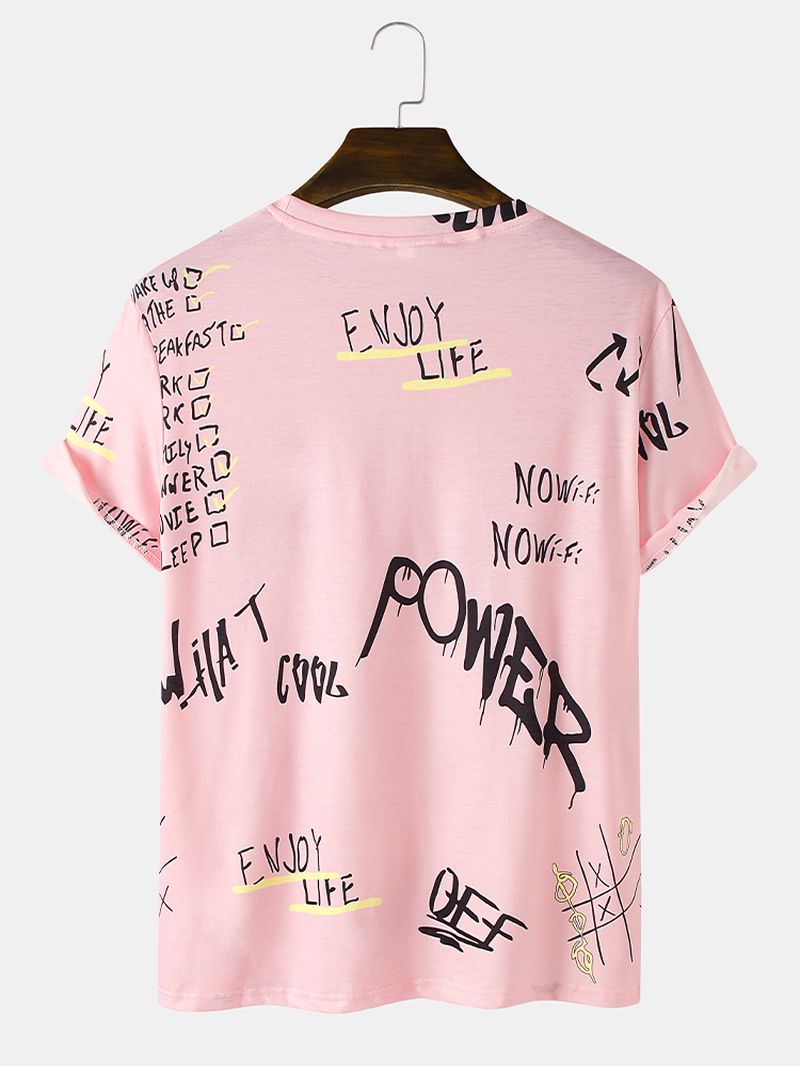 Heren T-shirts Met All-over Letter Graffiti Print Street Met Korte Mouwen