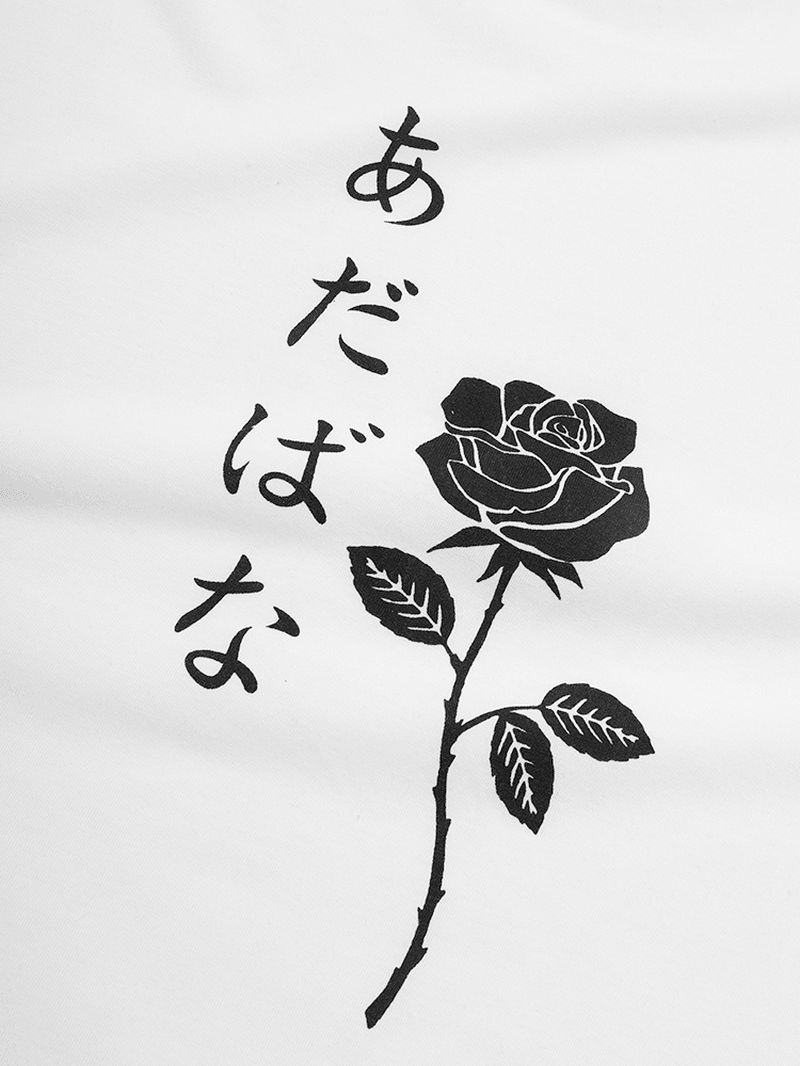 Heren T-shirts Met Japanse Karakters En Rozenprint Met Korte Mouwen