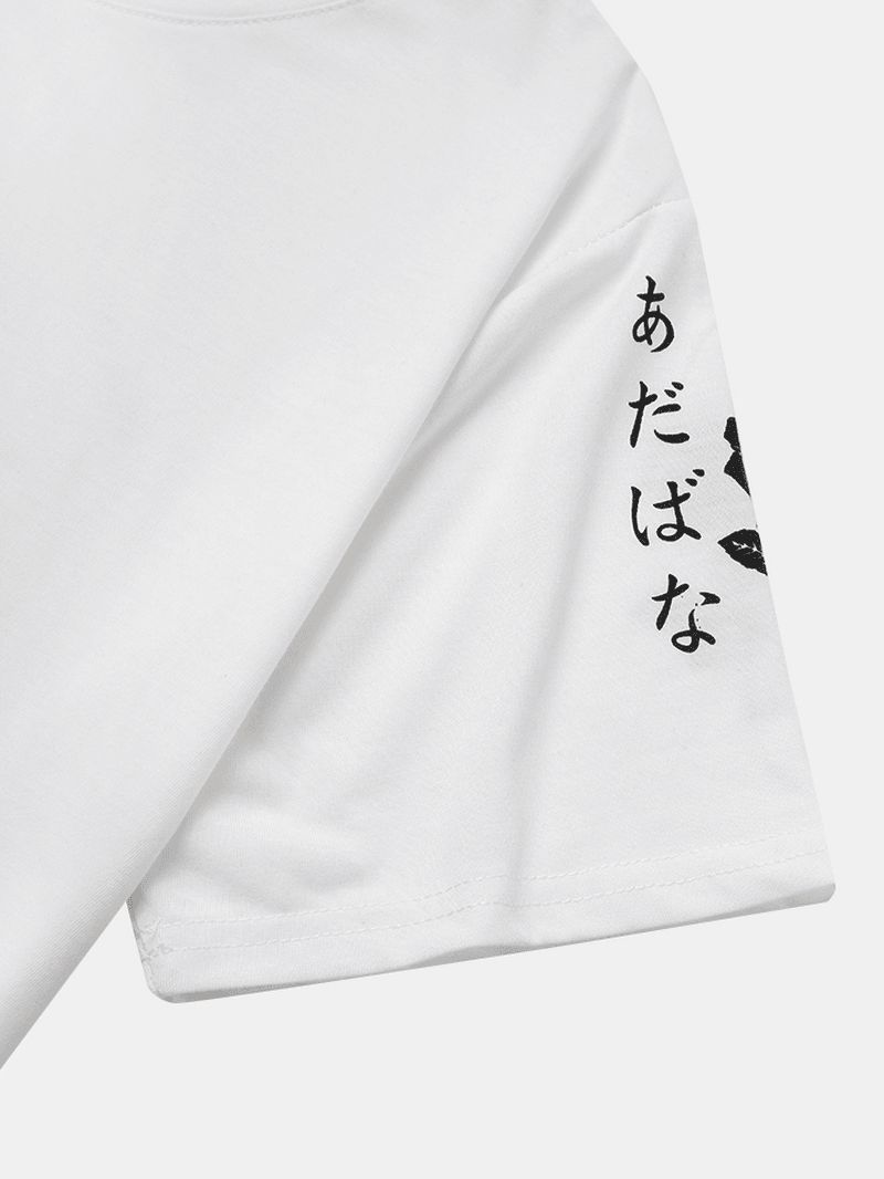 Heren T-shirts Met Japanse Karakters En Rozenprint Met Korte Mouwen