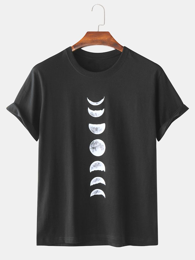 Heren T-shirts Van 100% Katoen Met Maanverduistering En Korte Mouwen Met Print