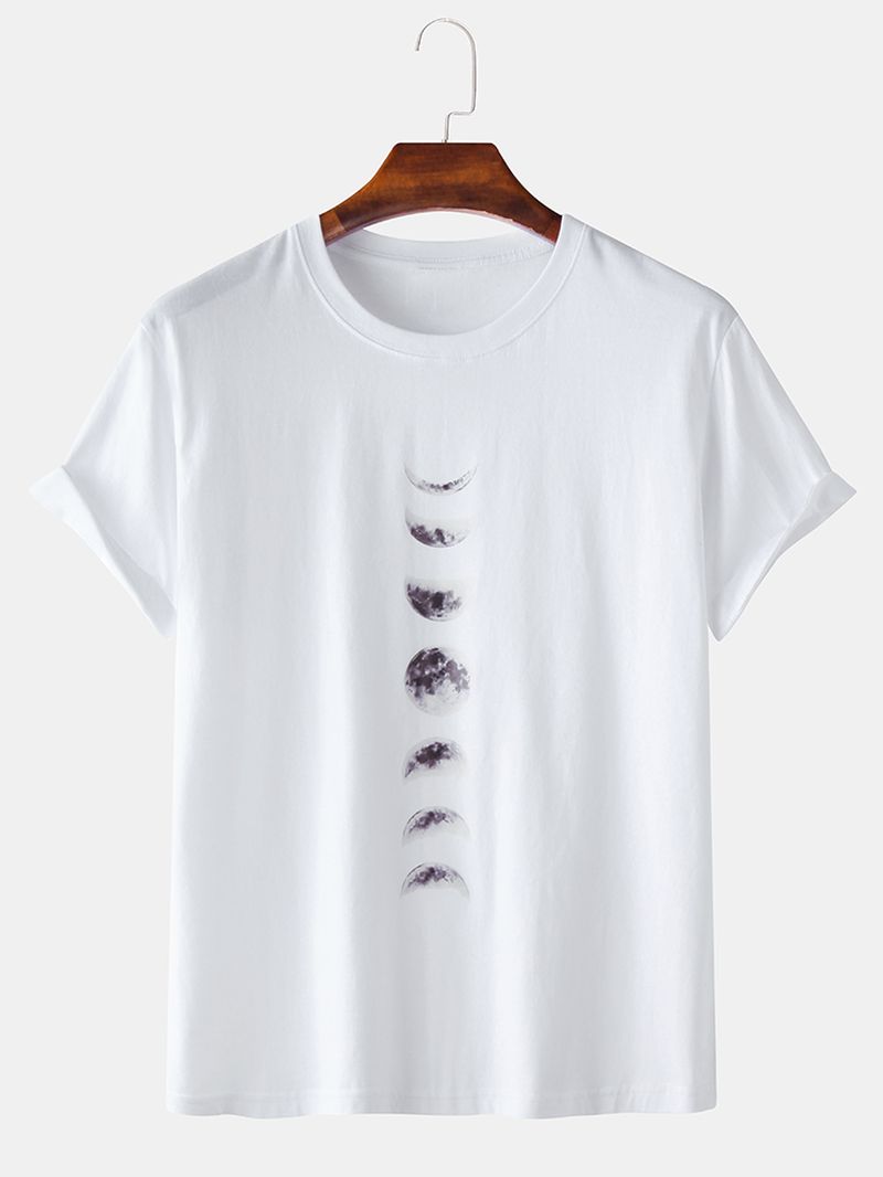 Heren T-shirts Van 100% Katoen Met Maanverduistering En Korte Mouwen Met Print