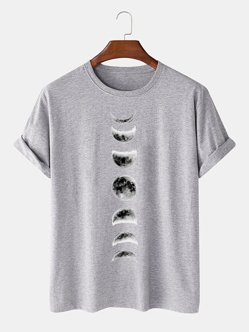 Heren T-shirts Van 100% Katoen Met Maanverduistering En Korte Mouwen Met Print