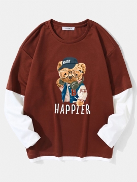 Heren Teddybeer Print Letter Fakes Two Drop Shoulder T-shirts