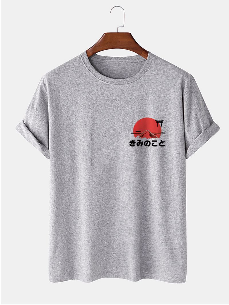 Heren Zon Patroon Etnische Stijl Tekst Print Korte Mouw 100% Katoenen T-shirt