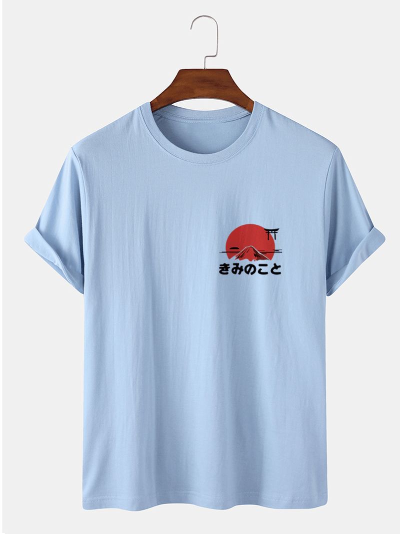 Heren Zon Patroon Etnische Stijl Tekst Print Korte Mouw 100% Katoenen T-shirt