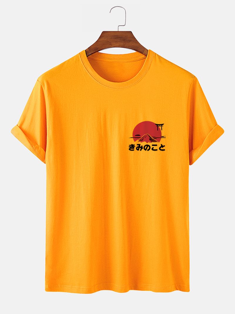 Heren Zon Patroon Etnische Stijl Tekst Print Korte Mouw 100% Katoenen T-shirt