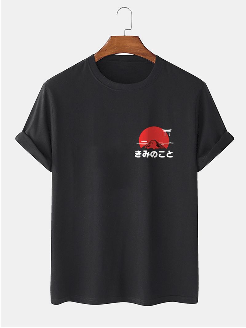 Heren Zon Patroon Etnische Stijl Tekst Print Korte Mouw 100% Katoenen T-shirt