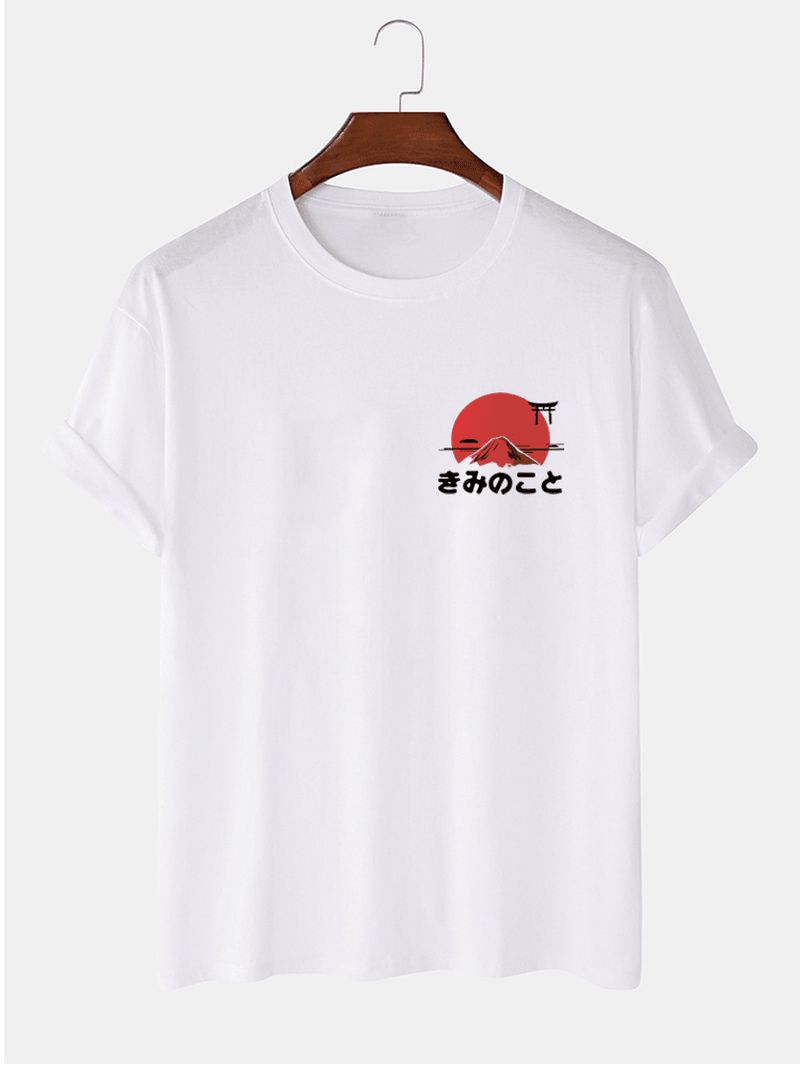 Heren Zon Patroon Etnische Stijl Tekst Print Korte Mouw 100% Katoenen T-shirt